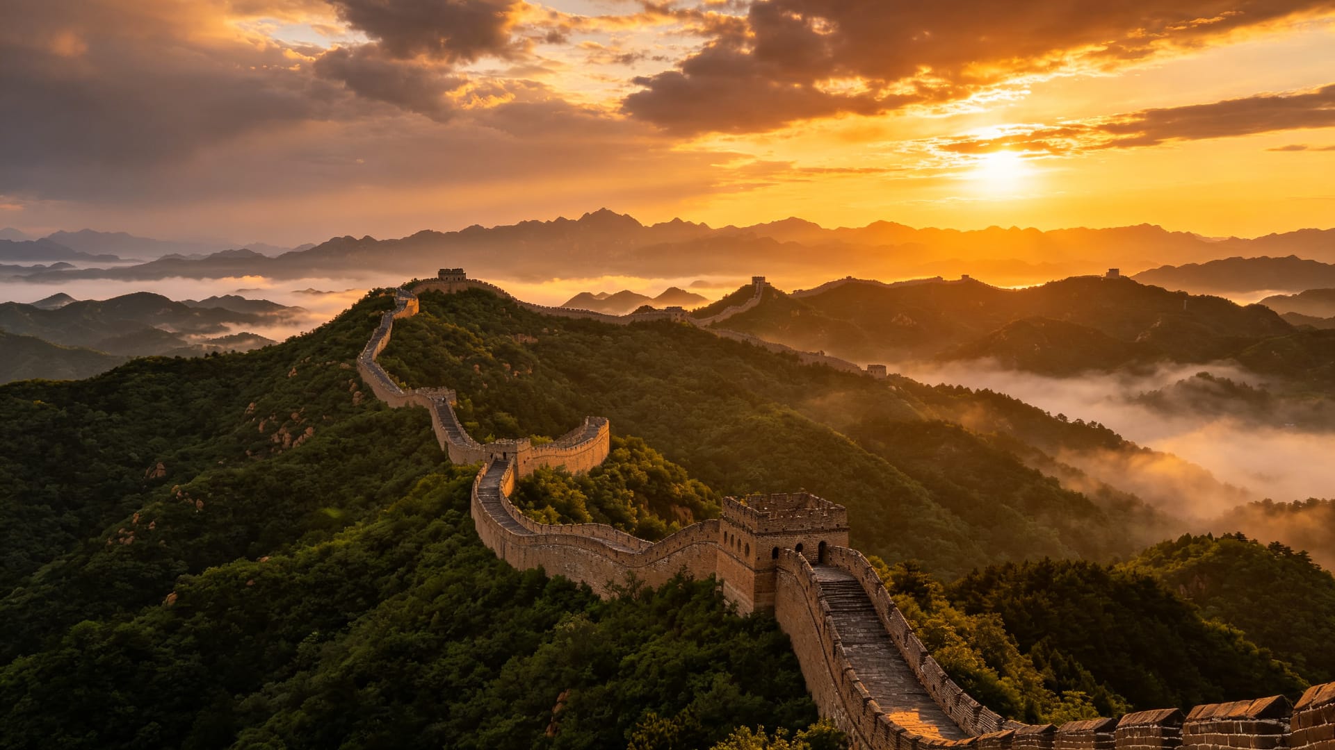 Great Wall of China at sunrise